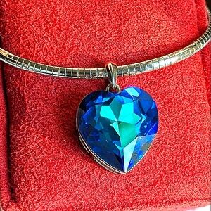 Vintage Crystal Bermuda Blue Heart of the Ocean Stainless Steel Necklace